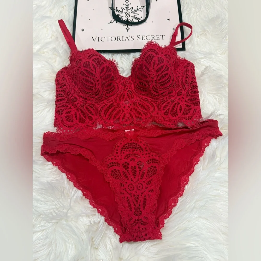Victoria’s Secret dream angels lace corset bra/ cheekini panty set - Picture 1 of 10